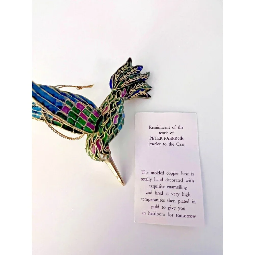 Cloisonné Enamel HUMMINGBIRD Ornament Figurine with Hanger and Storage Box